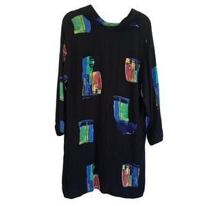 Zara Womens Abstract Geometric Print Cowl Neck Tunic Dress Black Multi Size S